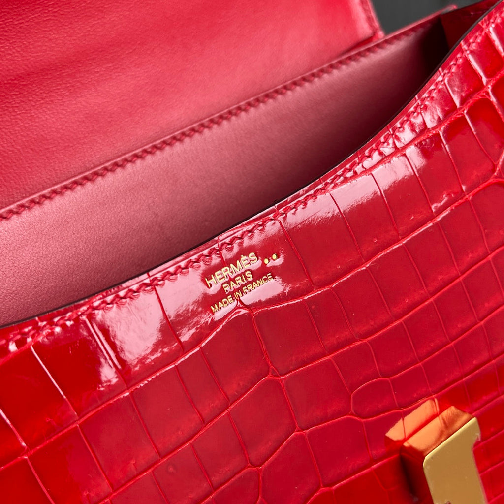 Hermes Constance Crocodile Leather Bag Red Gold H282281