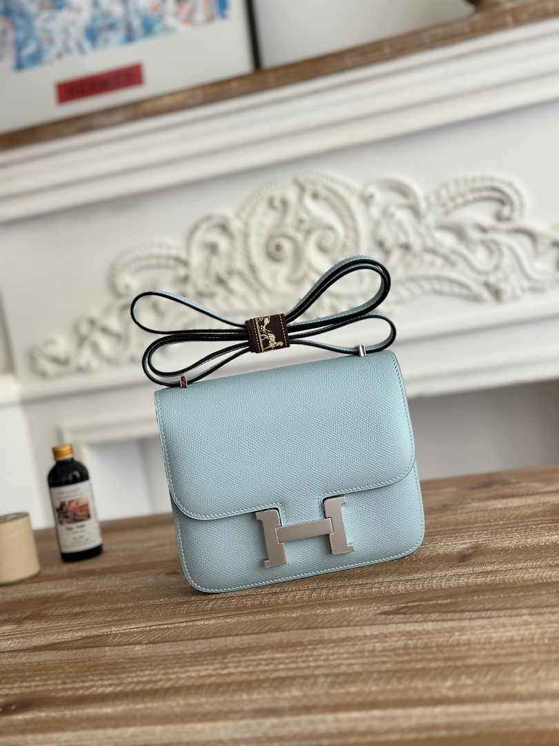 Hermes Constance Epsom Leather 19cm Light Blue Silver H082212