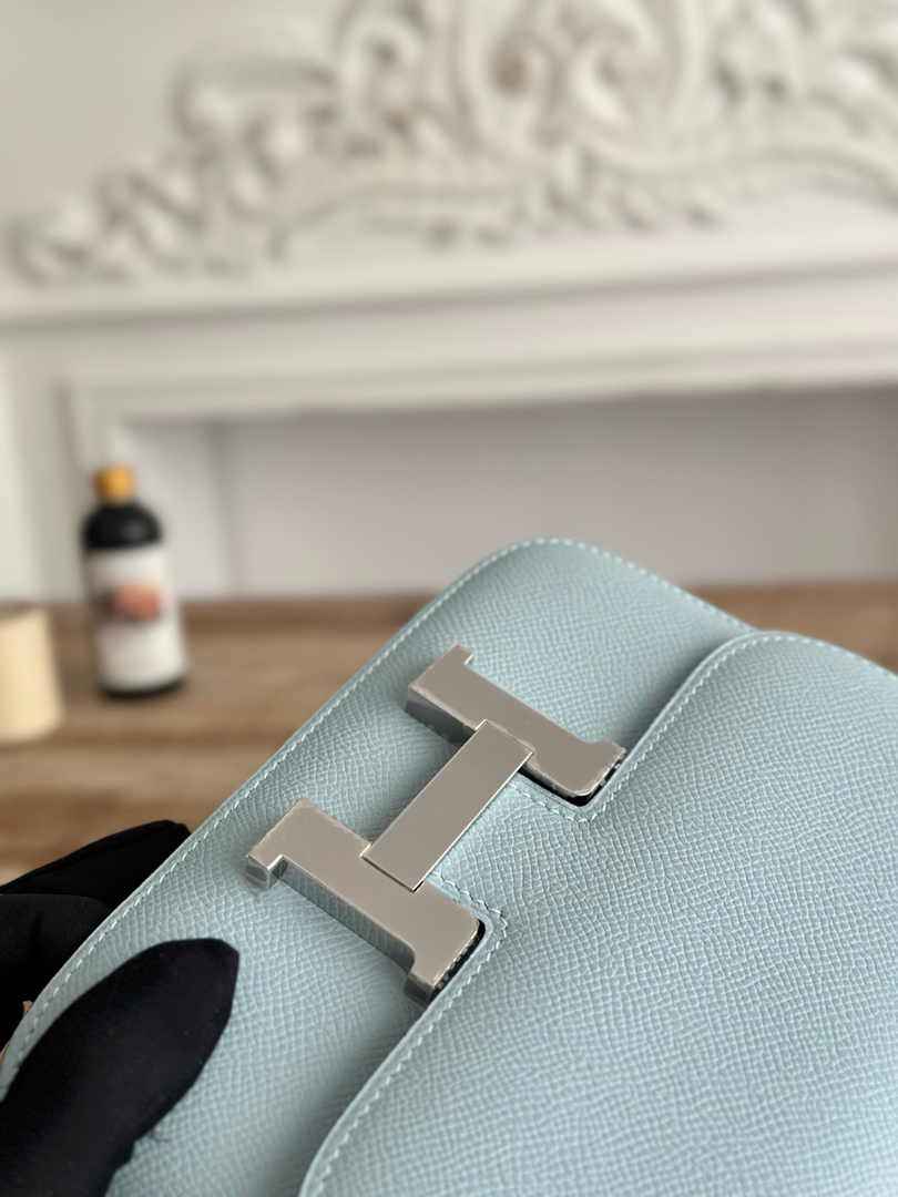 Hermes Constance Epsom Leather 19cm Light Blue Silver H082212