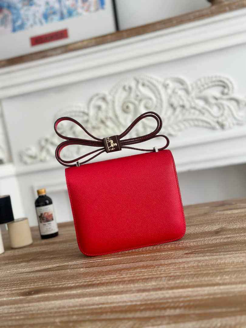 Hermes Constance Epsom Leather 19cm Red Silver H082226