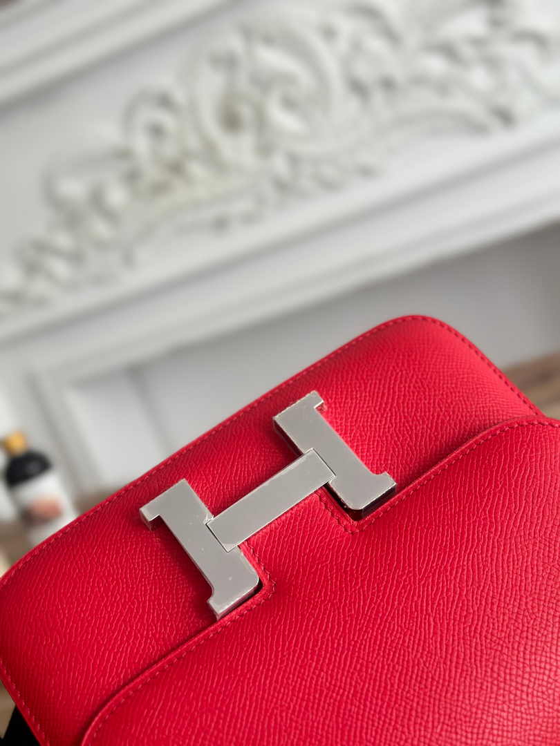 Hermes Constance Epsom Leather 19cm Red Silver H082226