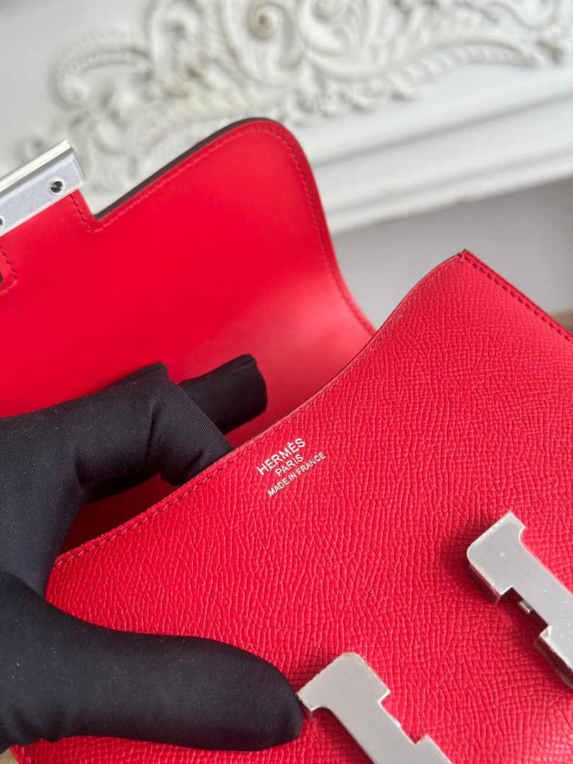 Hermes Constance Epsom Leather 19cm Red Silver H082226