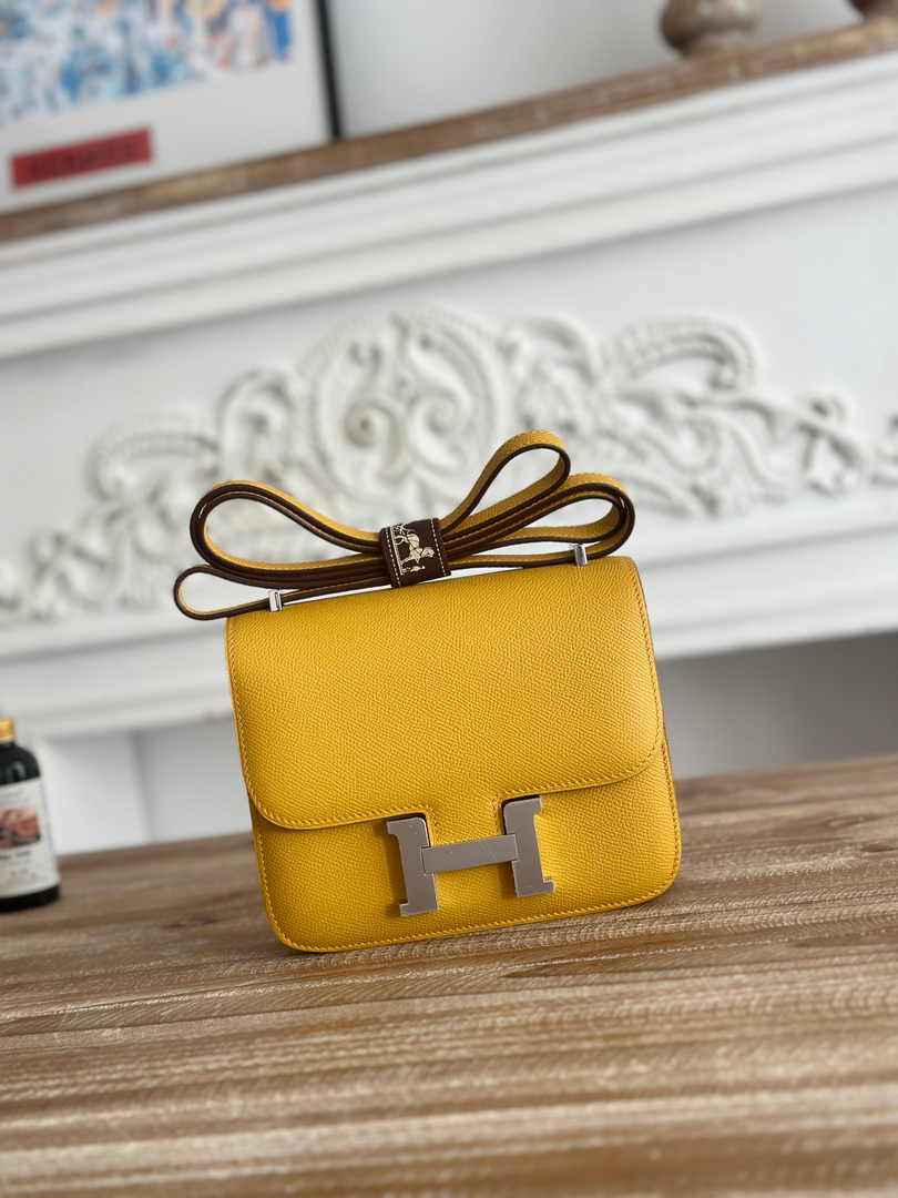 Hermes Constance Epsom Leather 19cm Dark Yellow Silver H082238