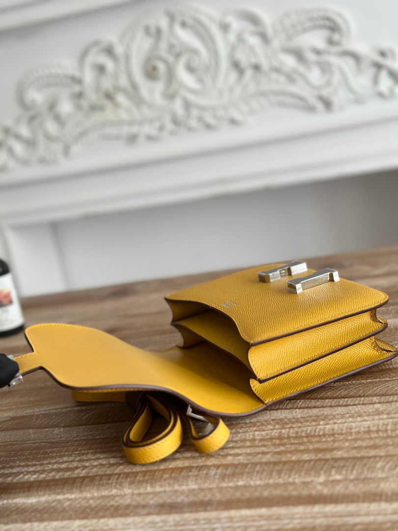 Hermes Constance Epsom Leather 19cm Dark Yellow Silver H082238