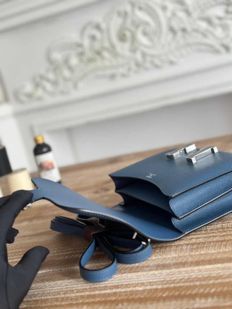 Hermes Constance Epsom Leather 19cm Silver Dark Blue H082244