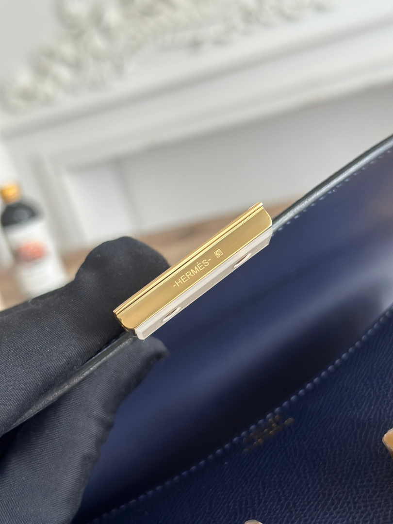 Hermes Constance Epsom Leather 19cm Gold Navy Blue H082245
