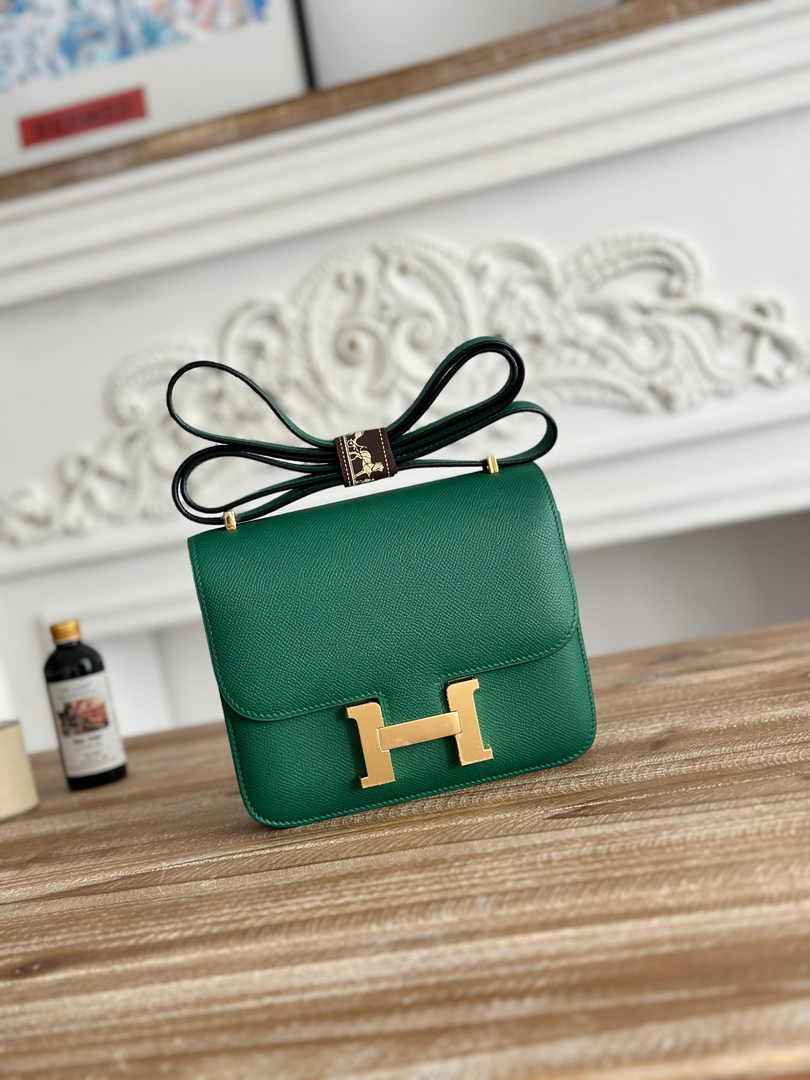 Hermes Constance Epsom Leather 19cm Gold Dark Green H082249