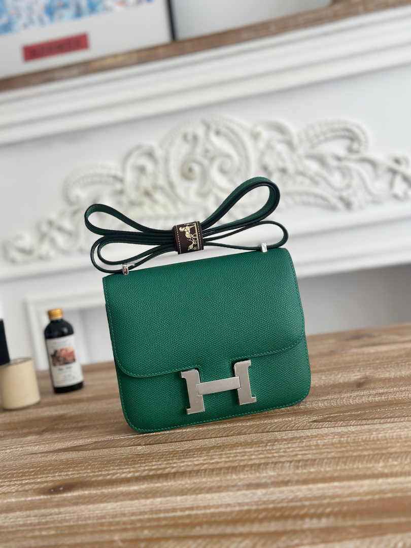 Hermes Constance Epsom Leather 19cm Silver Dark Green H082246