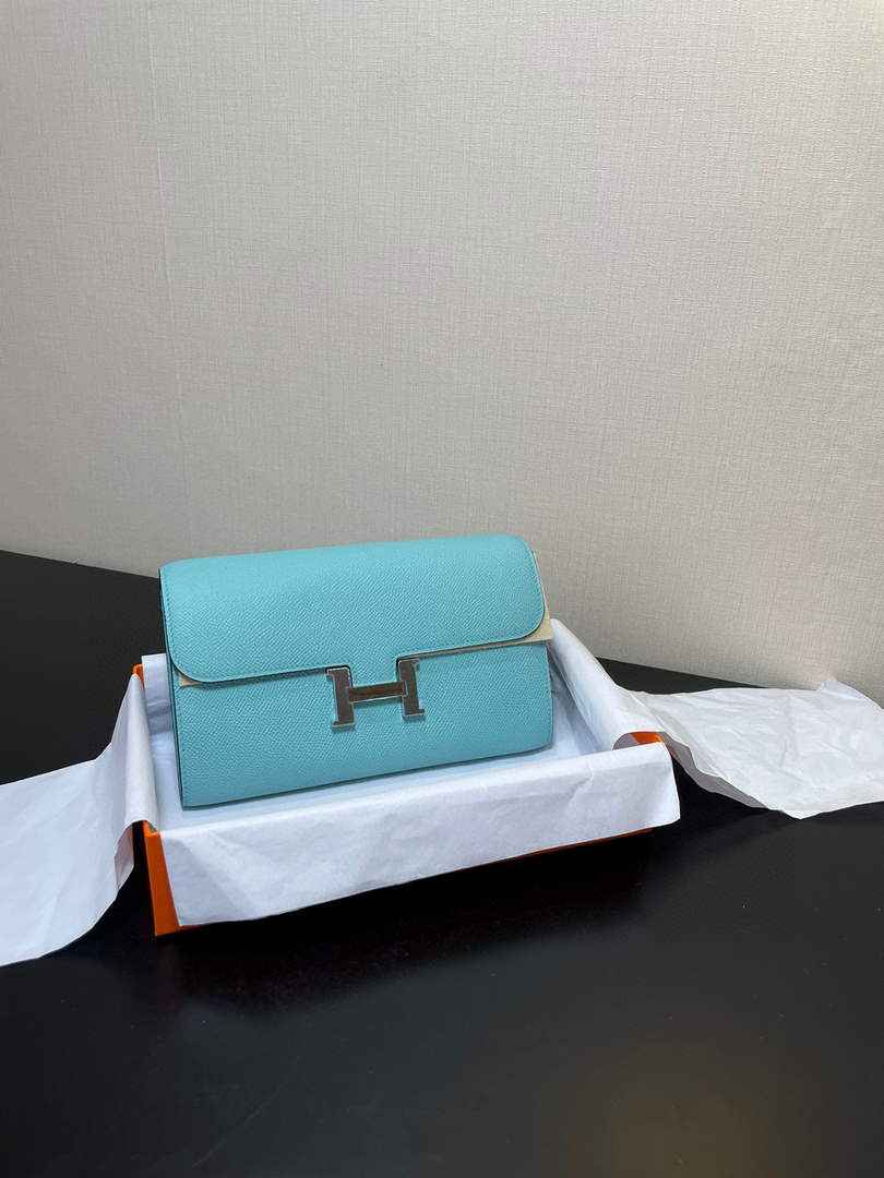 Hermes Constance Long To Go wallet H080126 blue silver