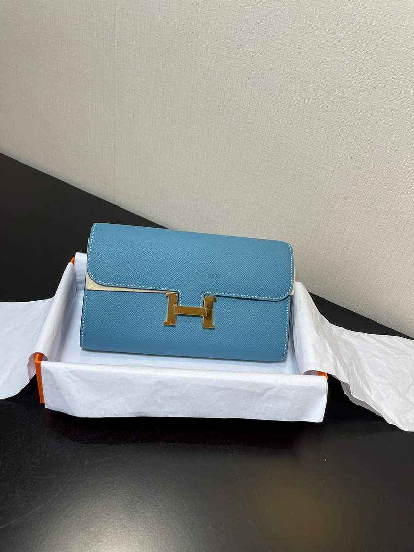 Hermes Constance Long To Go wallet H080126 Sky Blue Silver