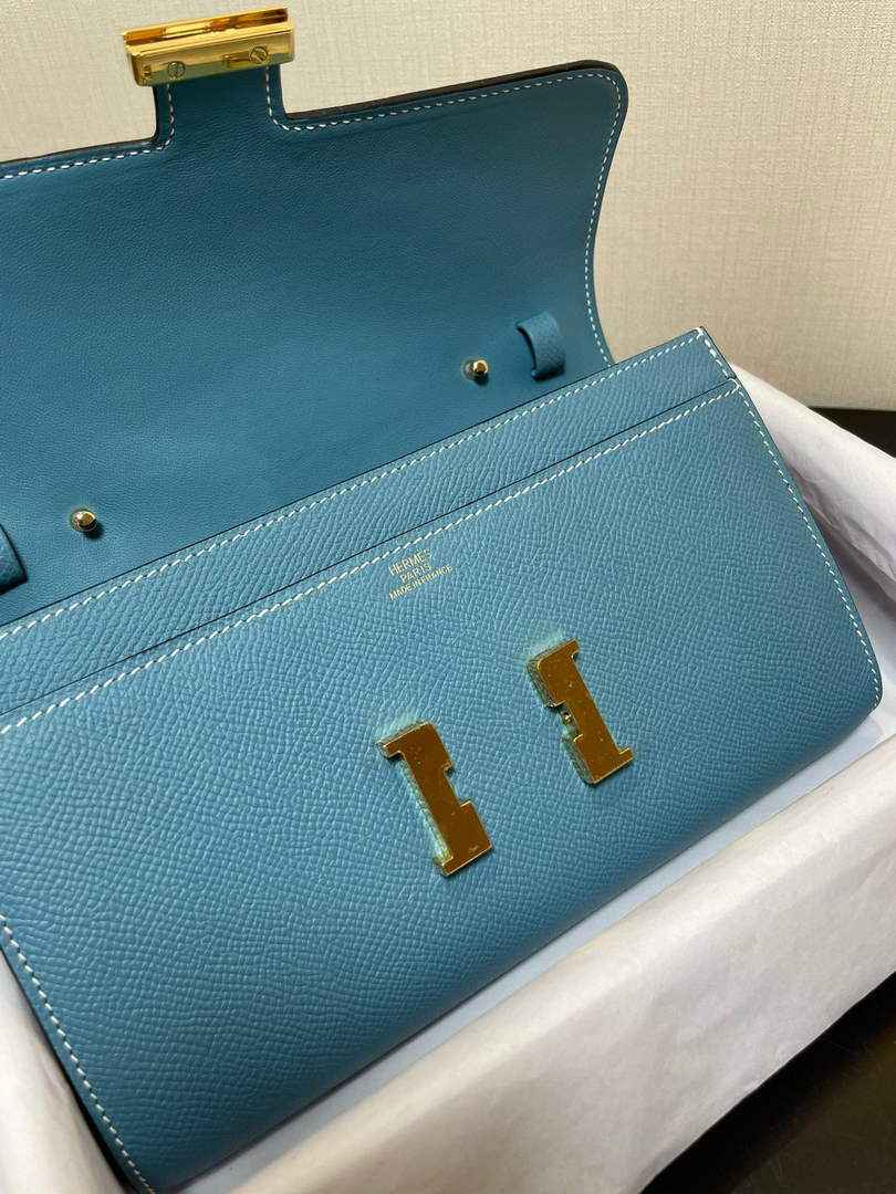 Hermes Constance Long To Go wallet H080126 Sky Blue Gold