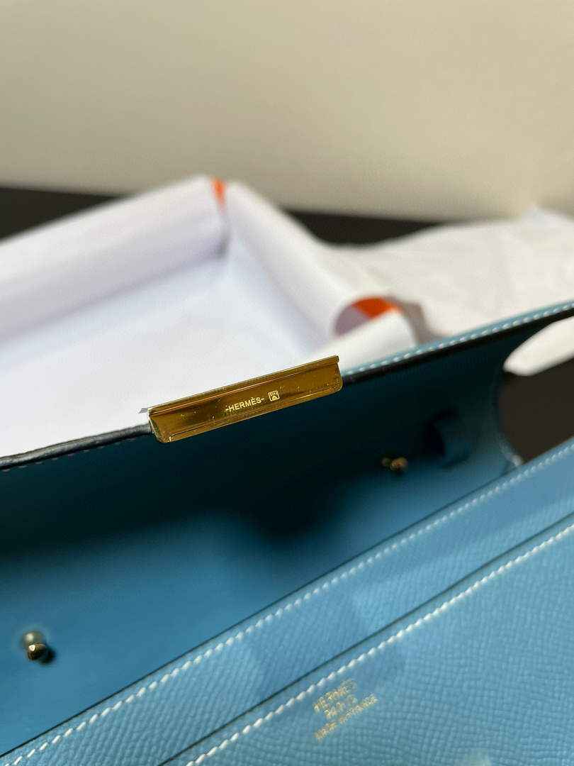 Hermes Constance Long To Go wallet H080126 Sky Blue Gold