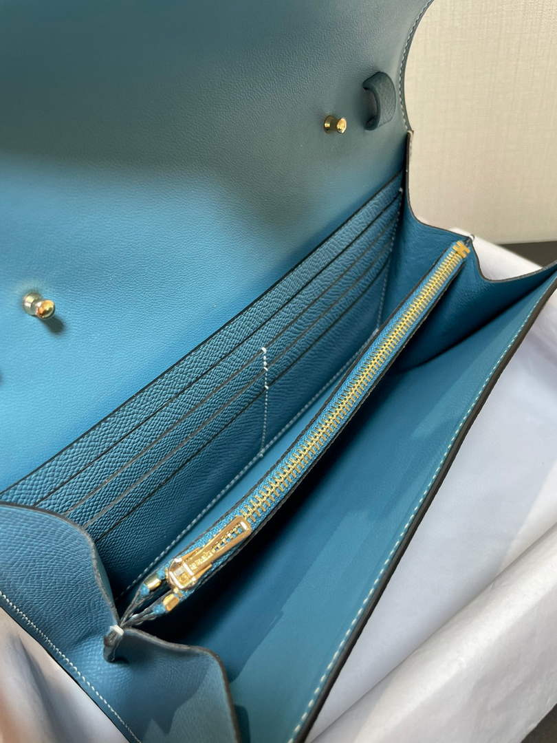 Hermes Constance Long To Go wallet H080126 Sky Blue Gold