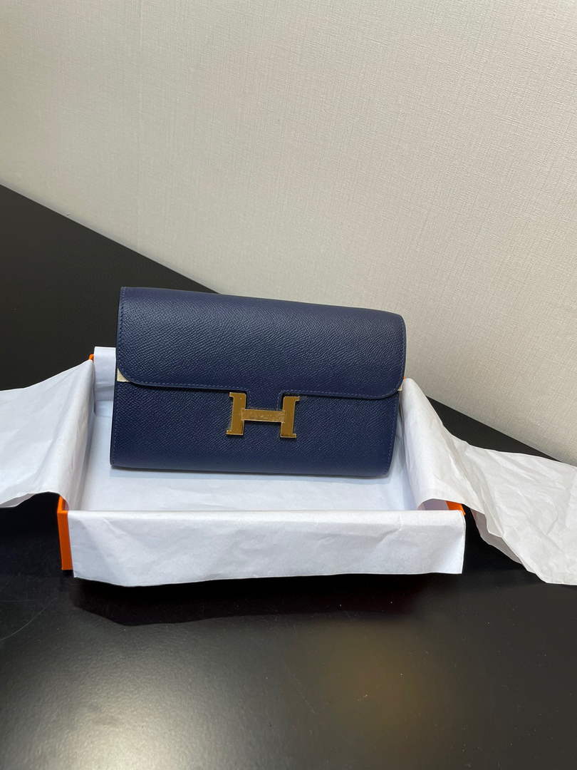 Hermes Constance Long To Go wallet H080126 Navy Blue Gold