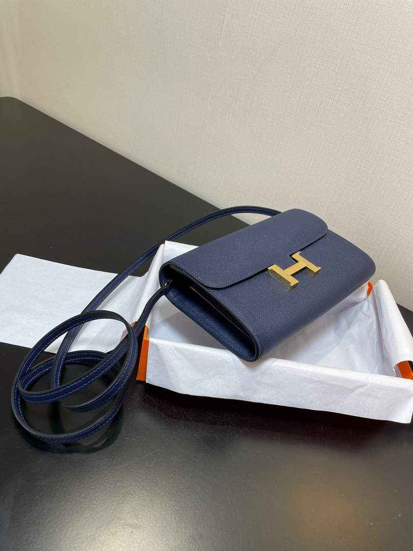 Hermes Constance Long To Go wallet H080126 Navy Blue Gold