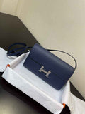 Hermes Constance Long To Go wallet H080126 Navy Blue Silver