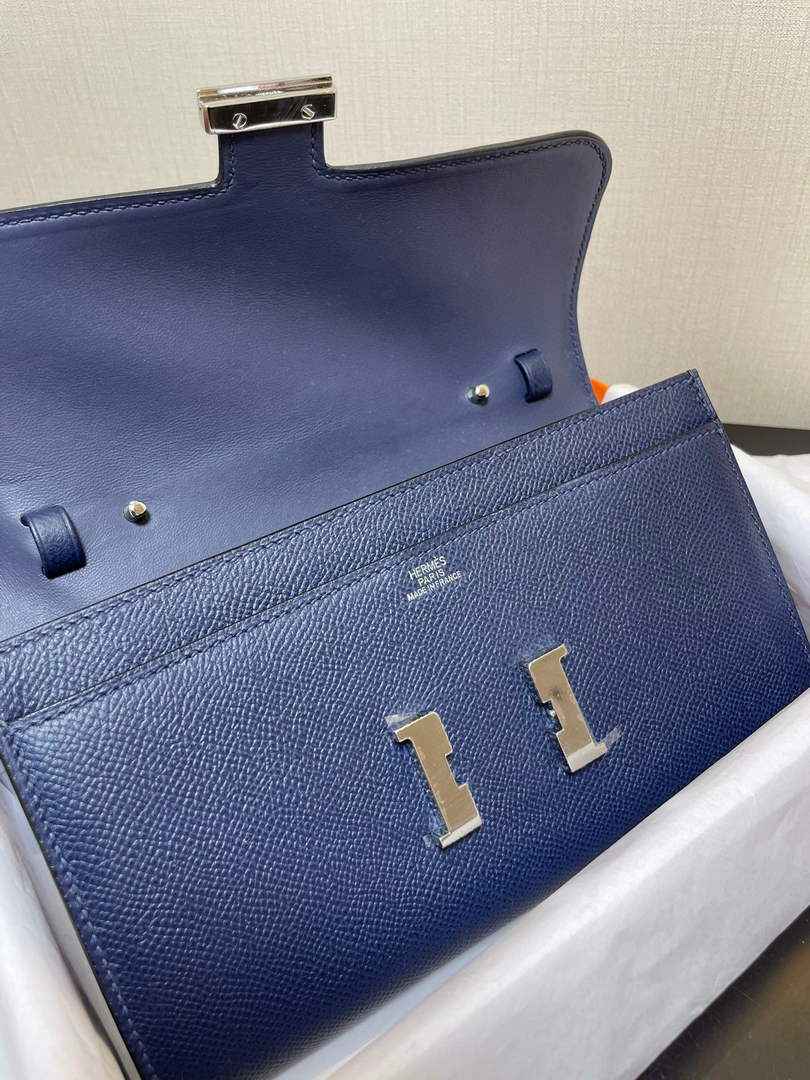 Hermes Constance Long To Go wallet H080126 Navy Blue Silver