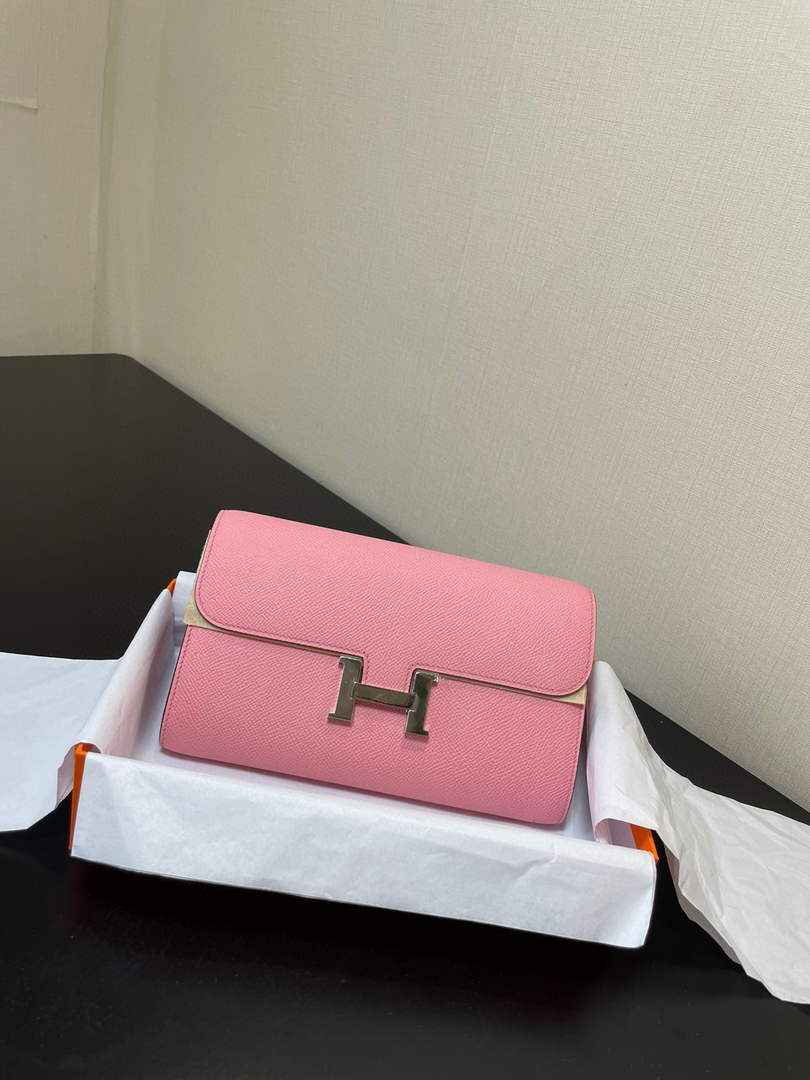 Hermes Constance Long To Go wallet H080126 pink Silver