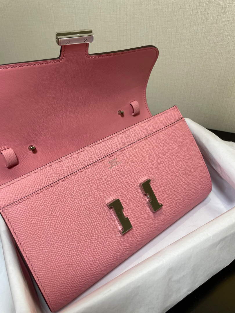 Hermes Constance Long To Go wallet H080126 pink Silver