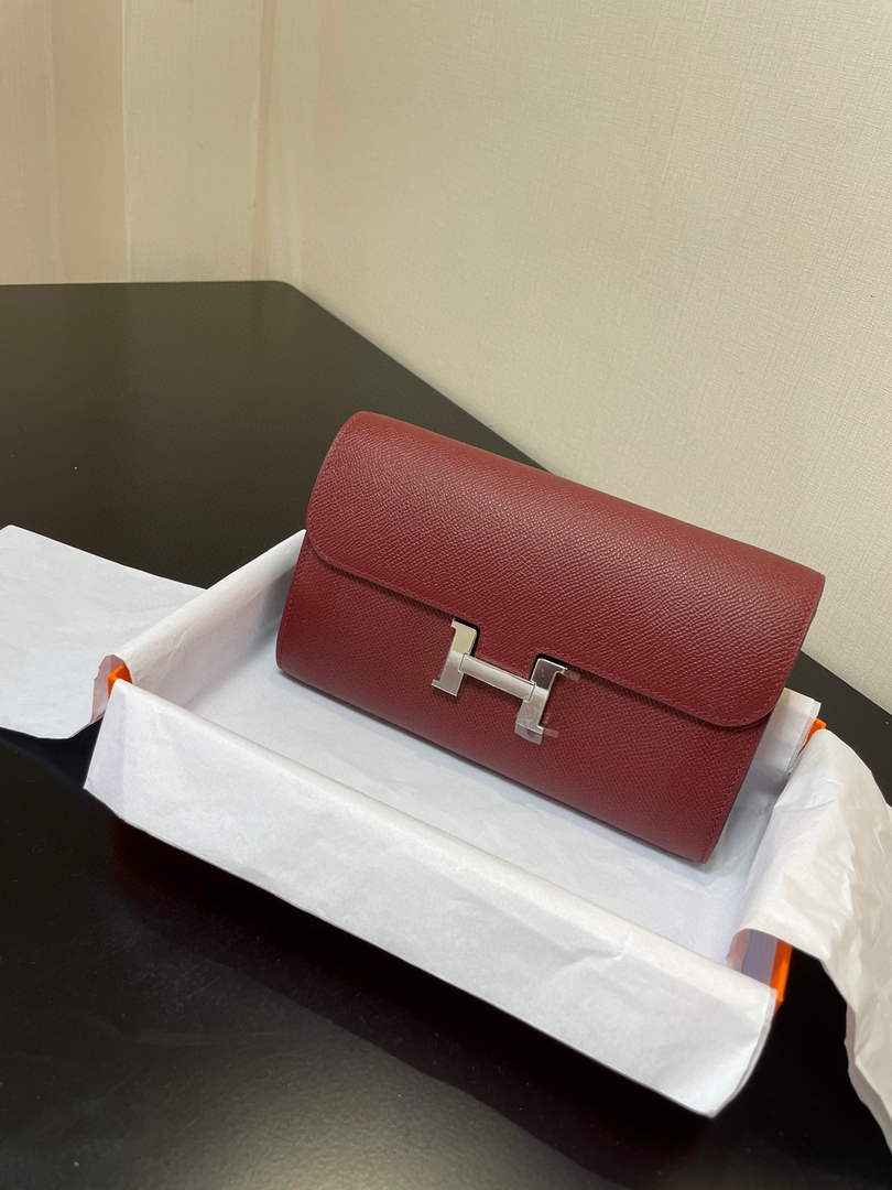 Hermes Constance Long To Go wallet H080126 wine red silver