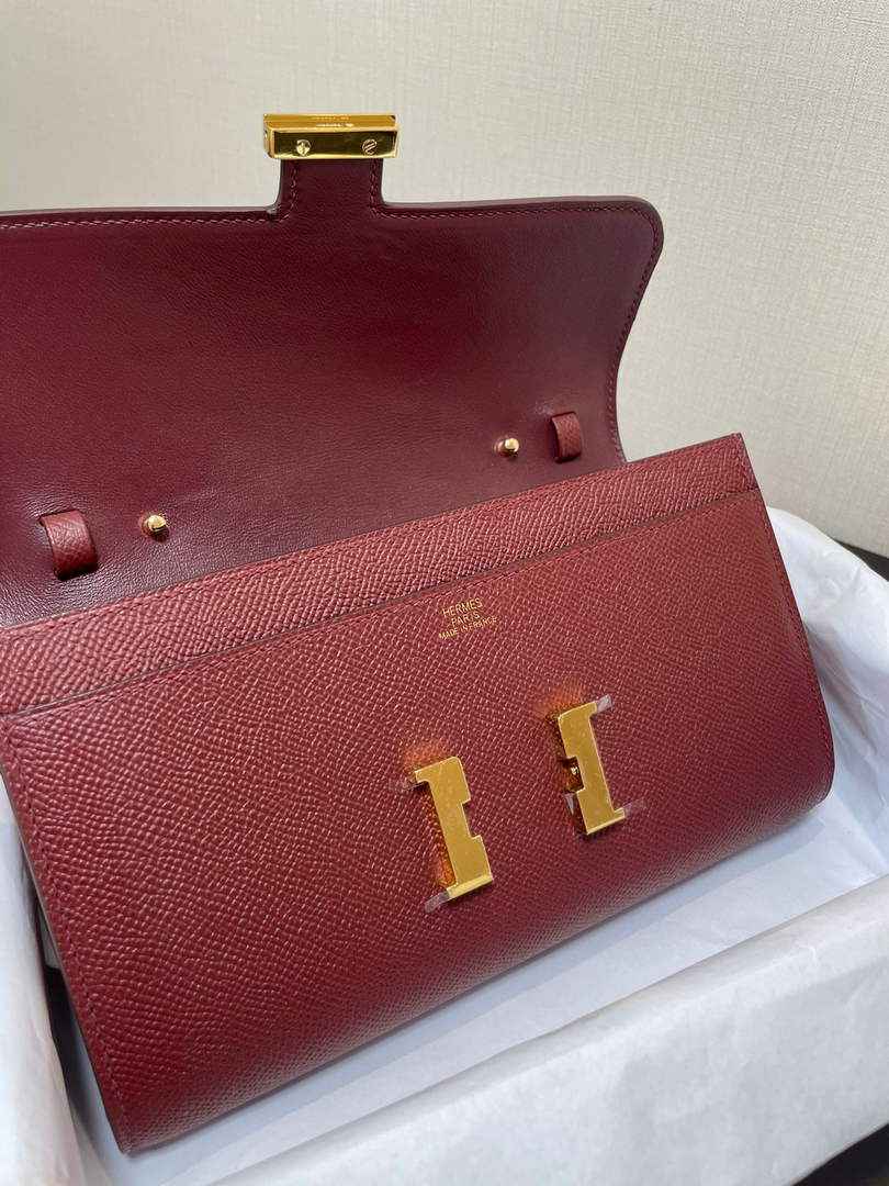 Hermes Constance Long To Go wallet H080126 wine red gold