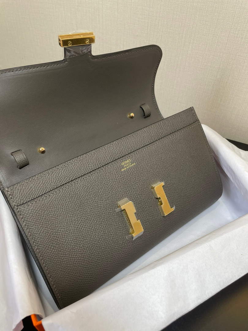 Hermes Constance Long To Go wallet H080126 dark gray gold