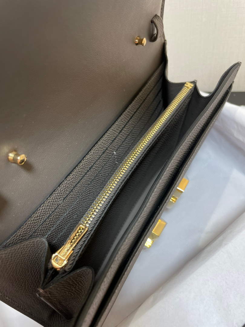 Hermes Constance Long To Go wallet H080126 dark gray gold