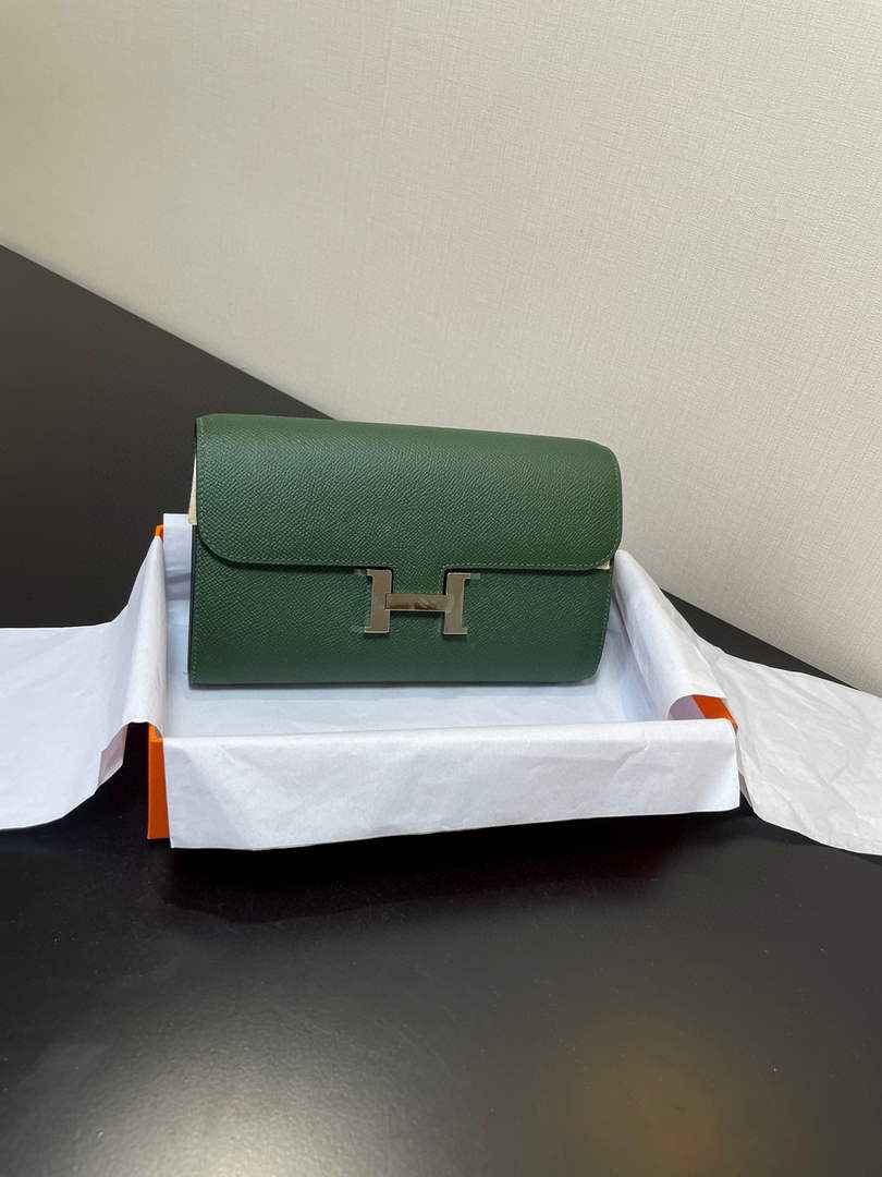 Hermes Constance Long To Go wallet H080126 dark green silver