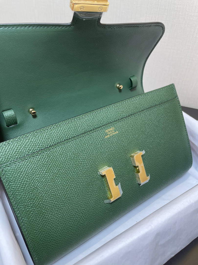 Hermes Constance Long To Go wallet H080126 dark green gold