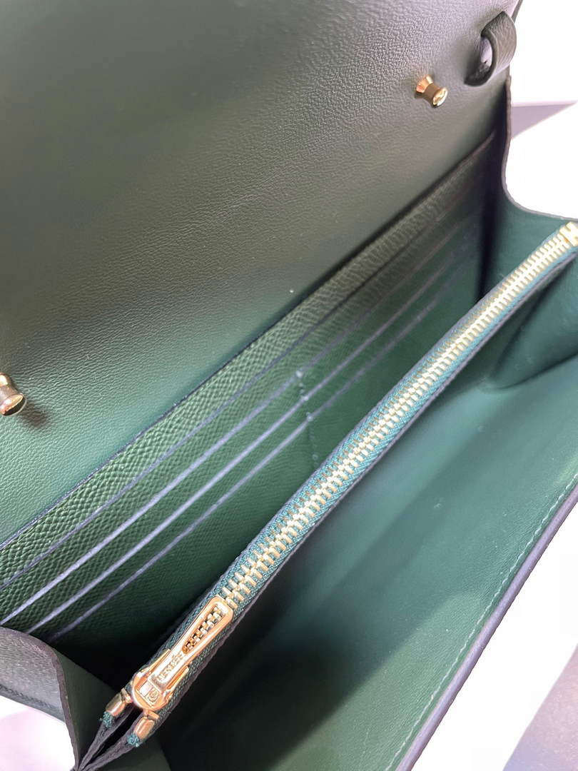 Hermes Constance Long To Go wallet H080126 dark green gold