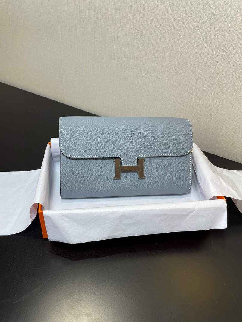 Hermes Constance Long To Go wallet H080126 Light blue silver