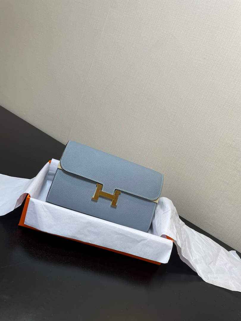 Hermes Constance Long To Go wallet H080126 Light blue gold