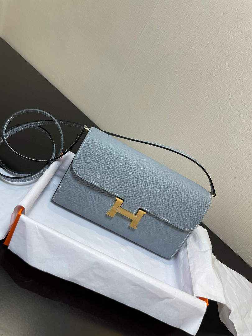 Hermes Constance Long To Go wallet H080126 Light blue gold