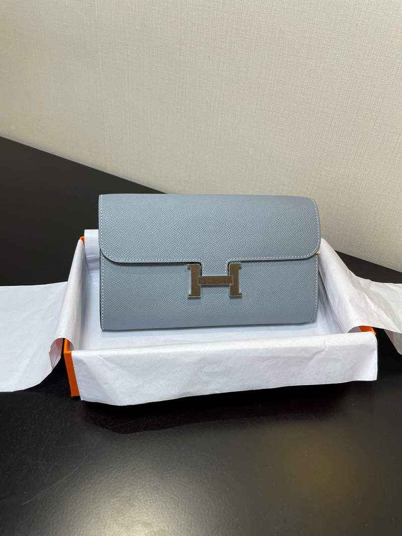 Hermes Constance Long To Go wallet H080126 Light blue gold