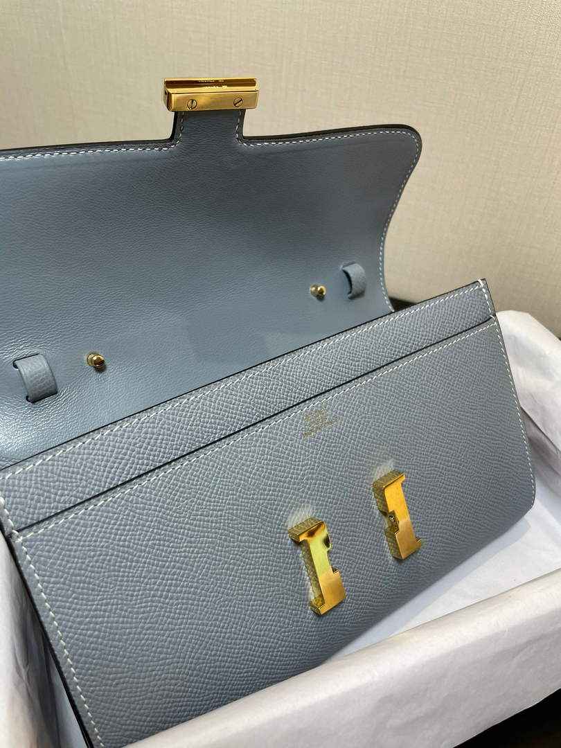 Hermes Constance Long To Go wallet H080126 Light blue gold