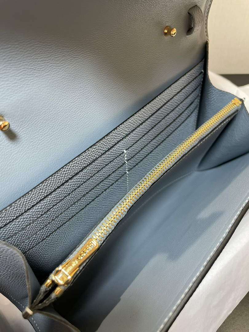 Hermes Constance Long To Go wallet H080126 Light blue gold