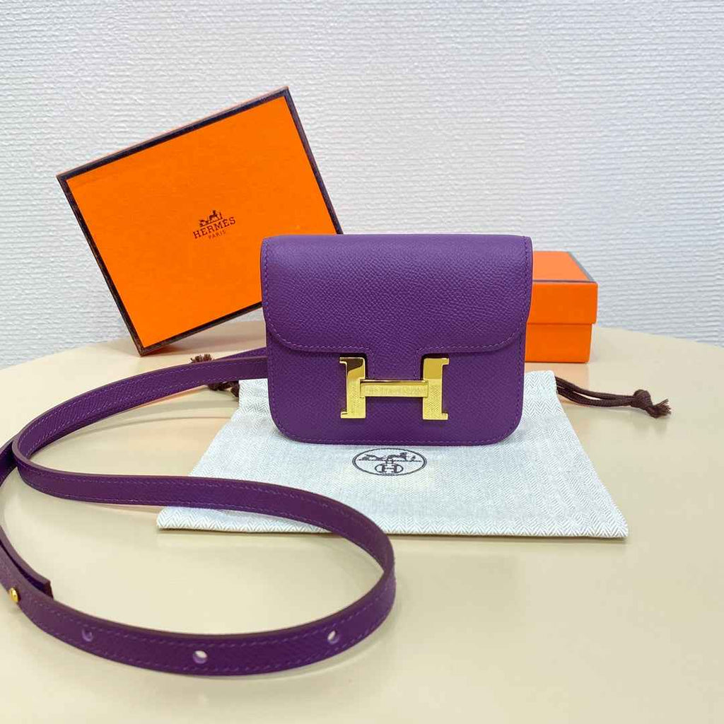 Hermes Constance Slim Wallet Dark Purple Epsom Leather Gold H082060