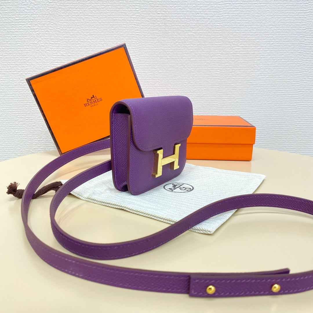 Hermes Constance Slim Wallet Dark Purple Epsom Leather Gold H082060