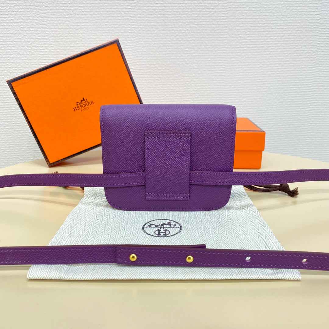 Hermes Constance Slim Wallet Dark Purple Epsom Leather Gold H082060
