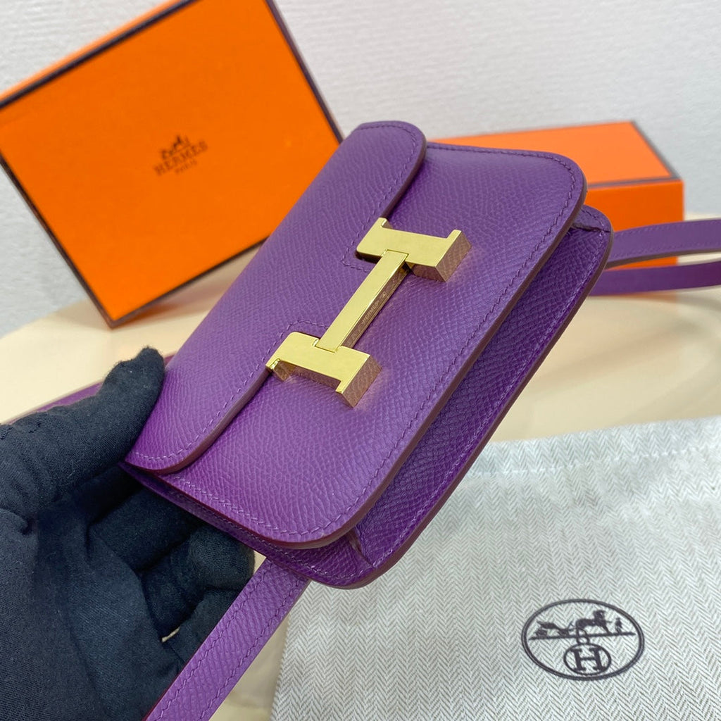 Hermes Constance Slim Wallet Dark Purple Epsom Leather Gold H082060