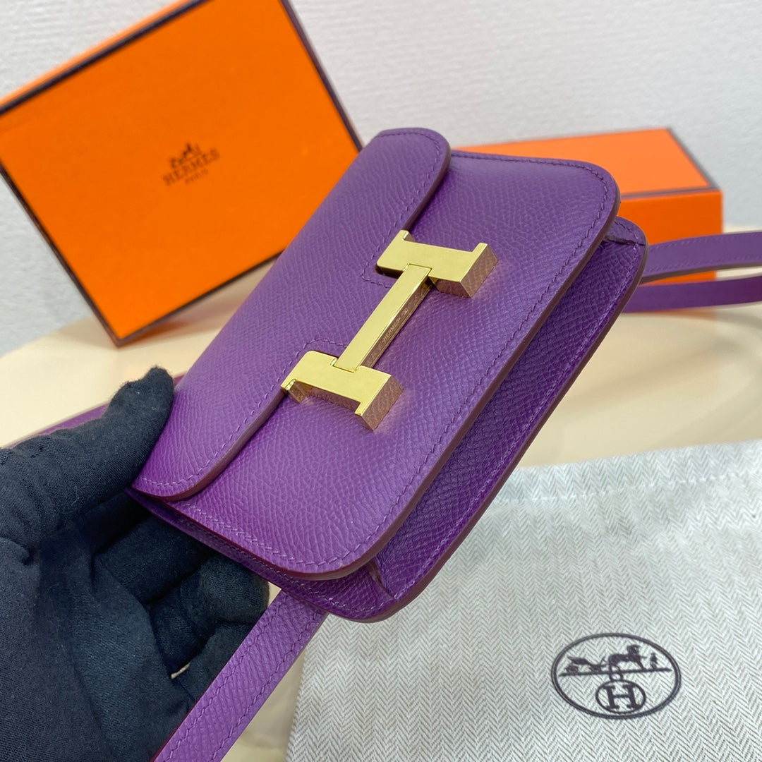 Hermes Constance Slim Wallet Dark Purple Epsom Leather Gold H082060