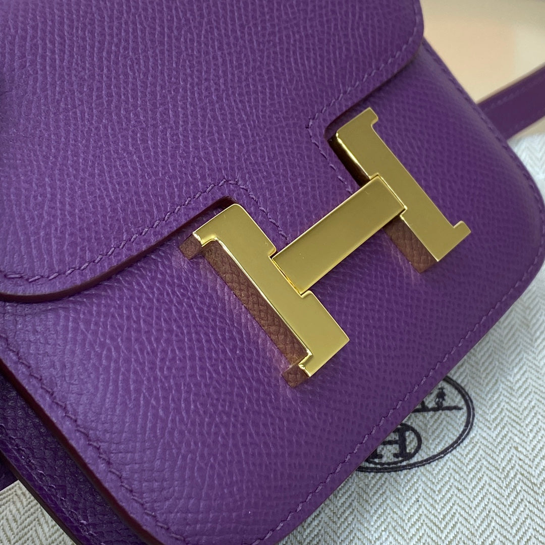Hermes Constance Slim Wallet Dark Purple Epsom Leather Gold H082060