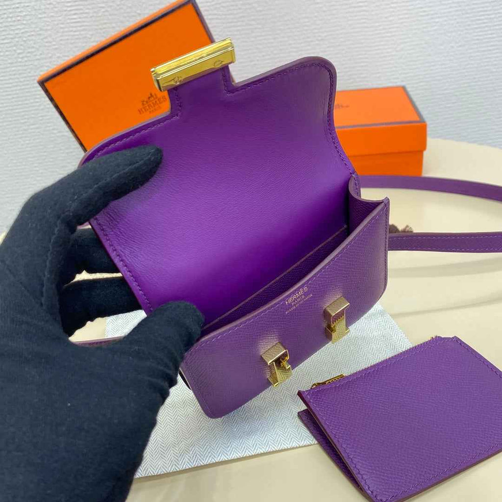 Hermes Constance Slim Wallet Dark Purple Epsom Leather Gold H082060