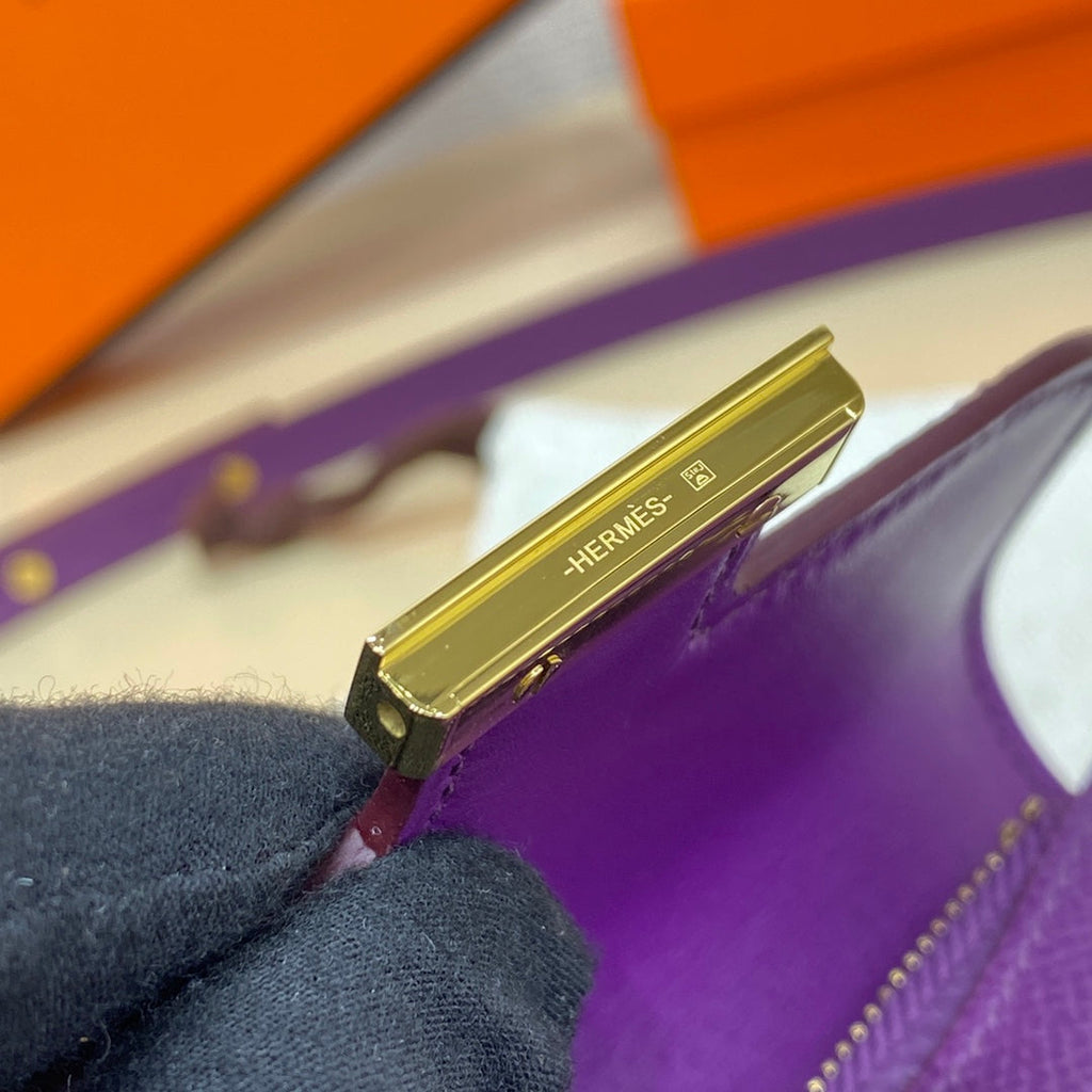 Hermes Constance Slim Wallet Dark Purple Epsom Leather Gold H082060