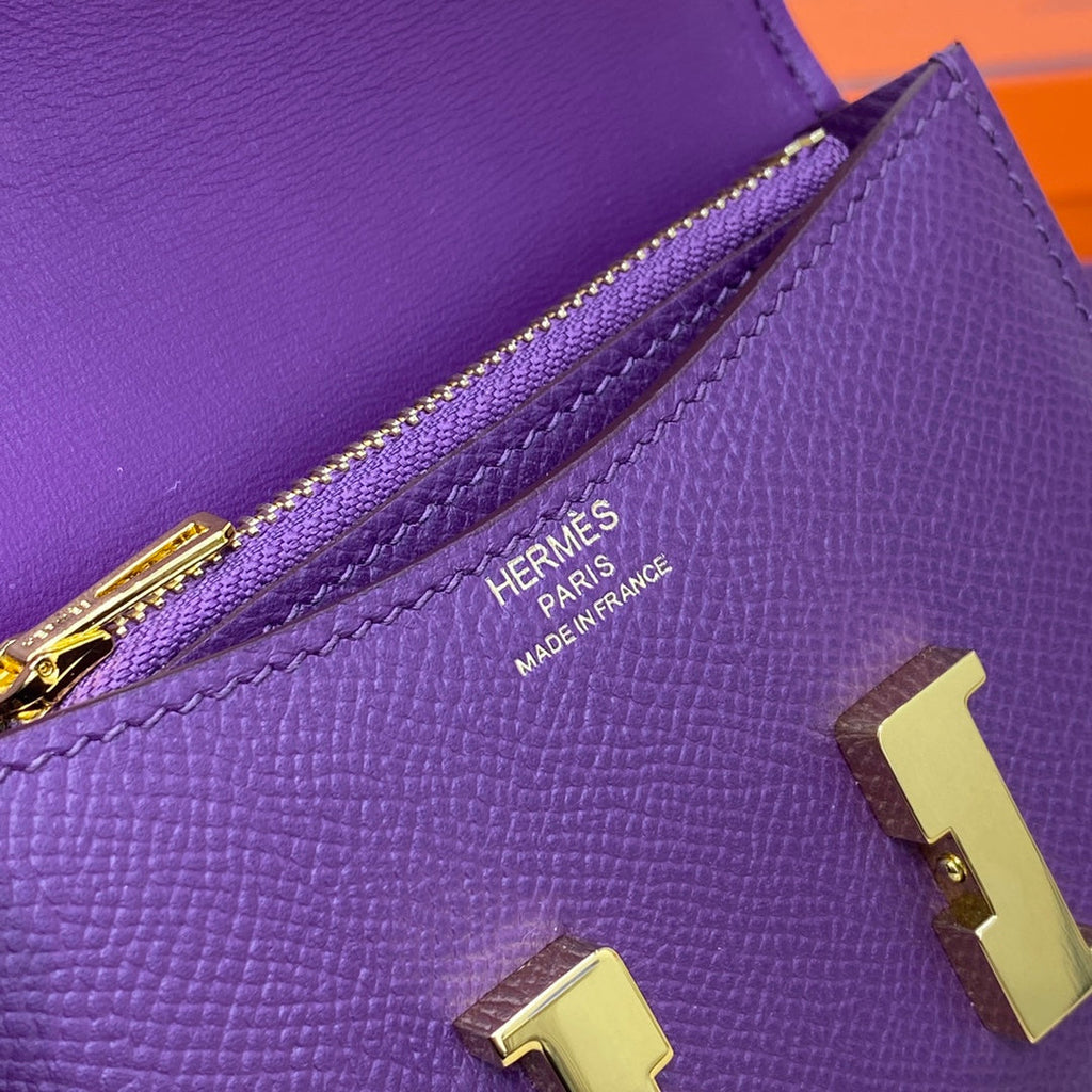 Hermes Constance Slim Wallet Dark Purple Epsom Leather Gold H082060