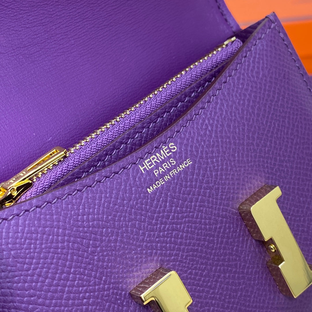 Hermes Constance Slim Wallet Dark Purple Epsom Leather Gold H082060