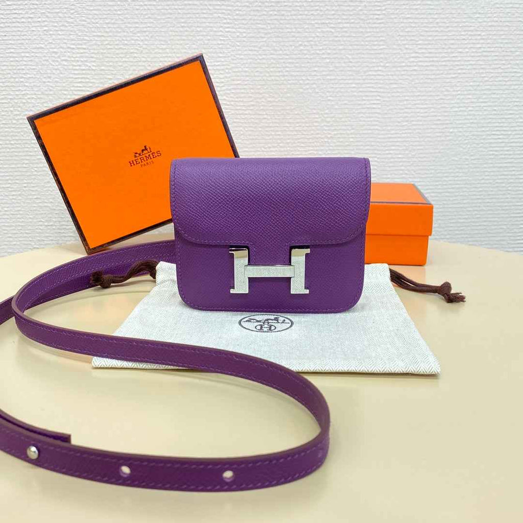 Hermes Constance Slim Wallet Dark Purple Epsom Leather Silver H082061