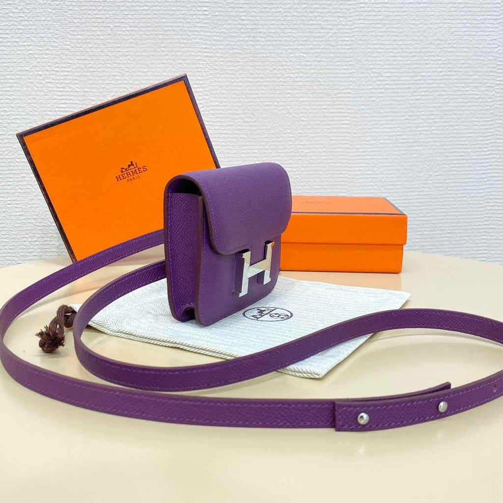 Hermes Constance Slim Wallet Dark Purple Epsom Leather Silver H082061
