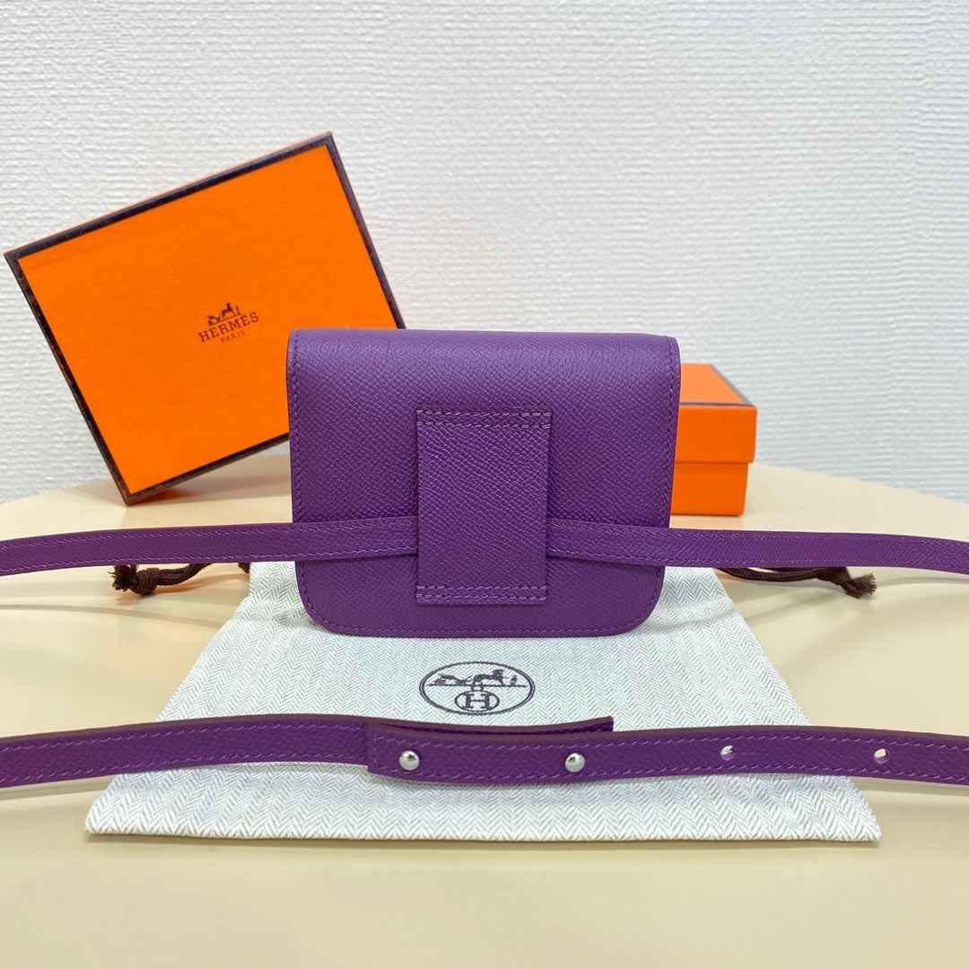 Hermes Constance Slim Wallet Dark Purple Epsom Leather Silver H082061