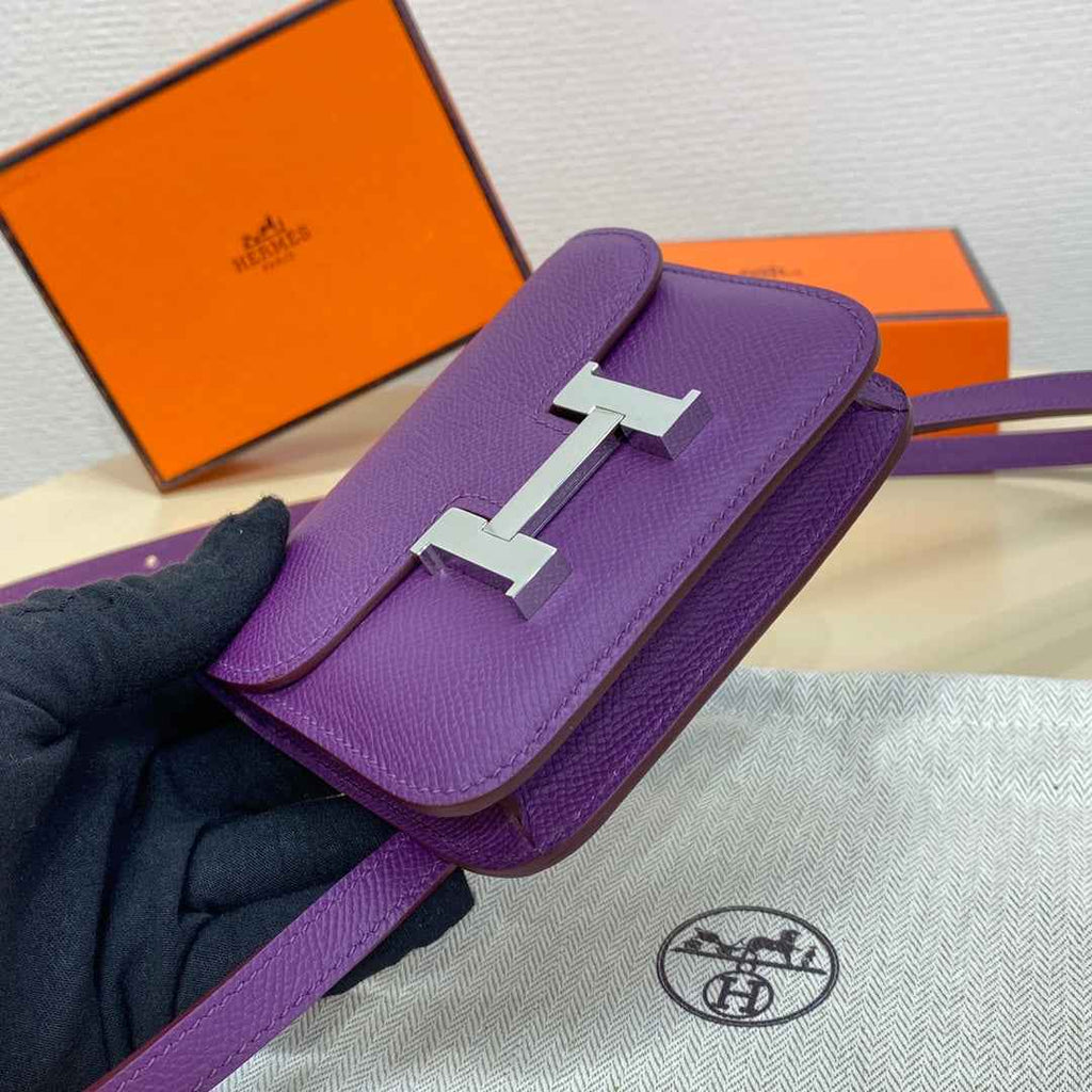 Hermes Constance Slim Wallet Dark Purple Epsom Leather Silver H082061